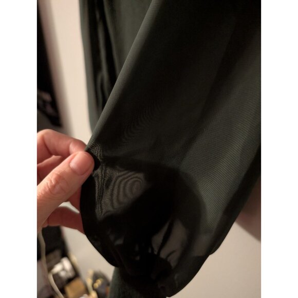 Rio & Rian Green Sheer Sleeve Ribbed Knit Sweater Top S Button Shoulders - Picture 4 of 7